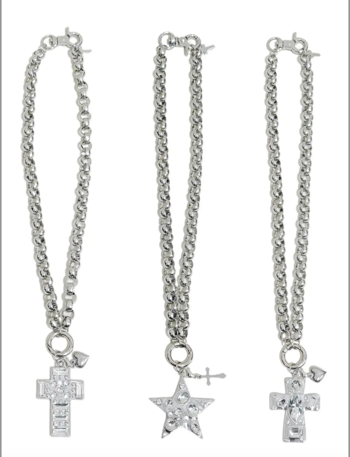 Original handmade stainless steel necklace with a zircon cross pendant| 46cm