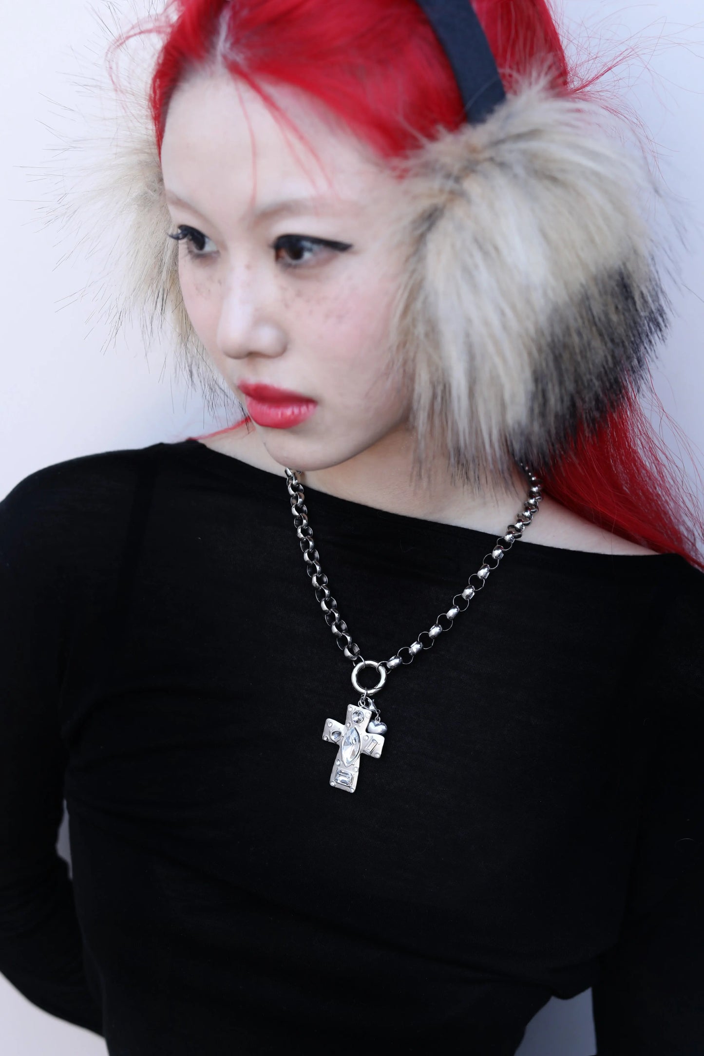 Original handmade stainless steel necklace with a zircon cross pendant| 46cm