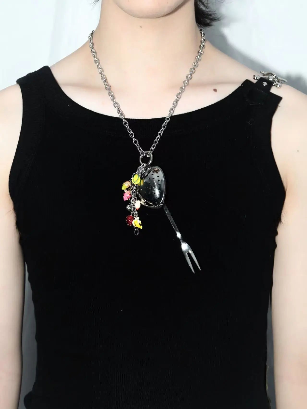 Removable Chain Necklace with Heart Pendant | Zinc Alloy & Stainless Steel, 49cm