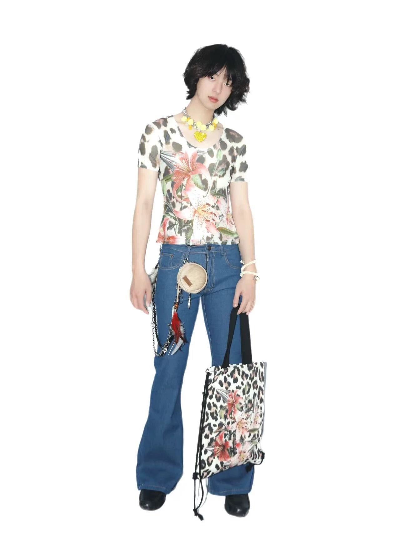 Lily Flower Pattern Tote Bag | shoulder bag |width45cm|height 40cm