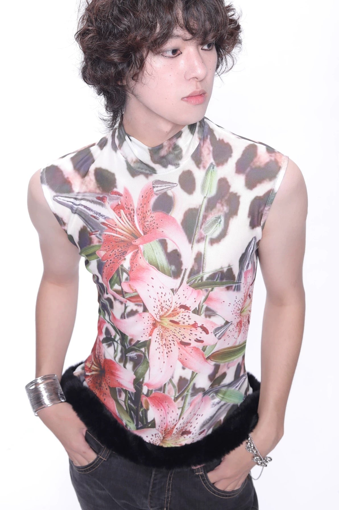 Original handmade lily pattern mesh top