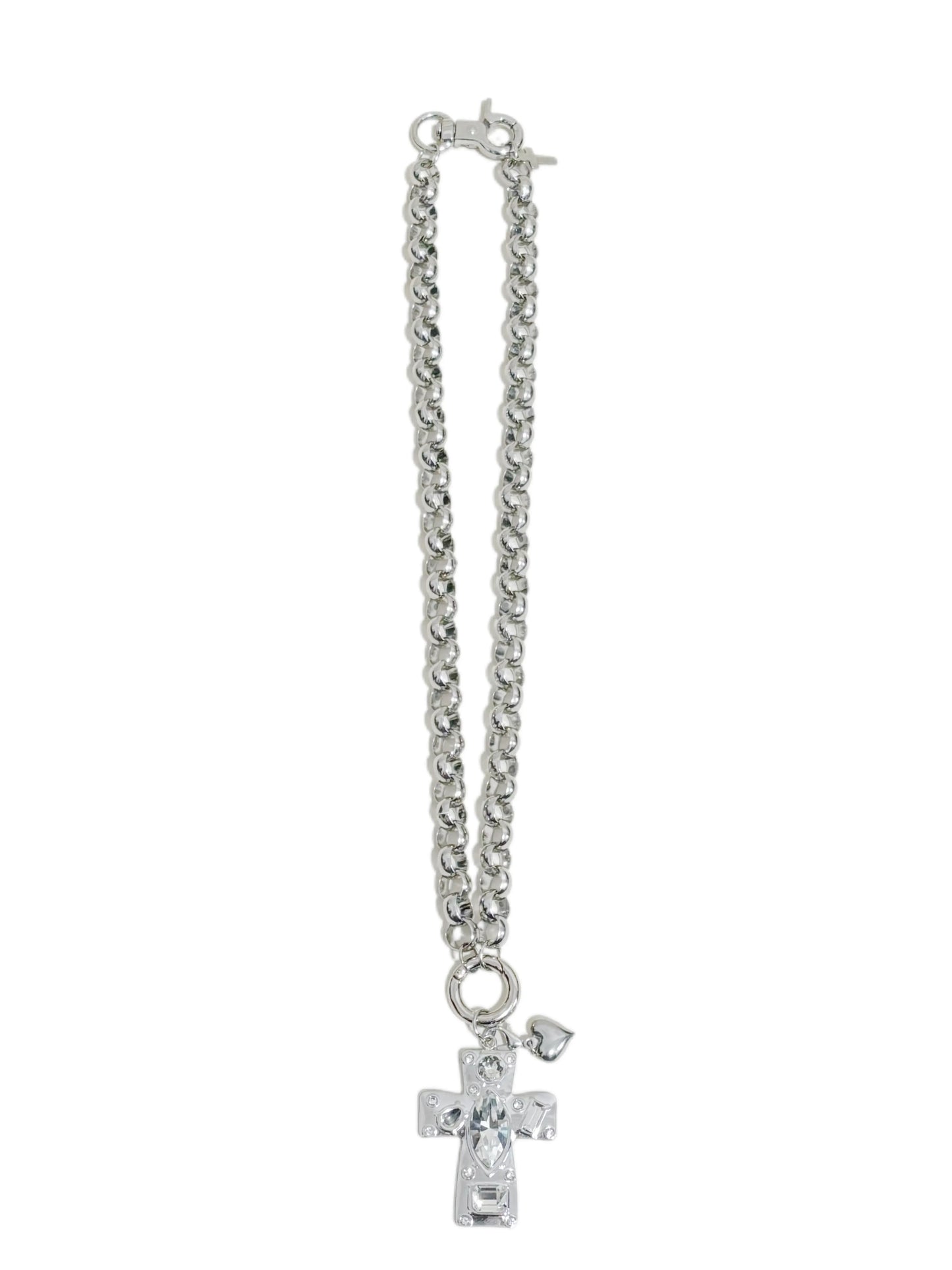 Original handmade stainless steel necklace with a zircon cross pendant| 46cm
