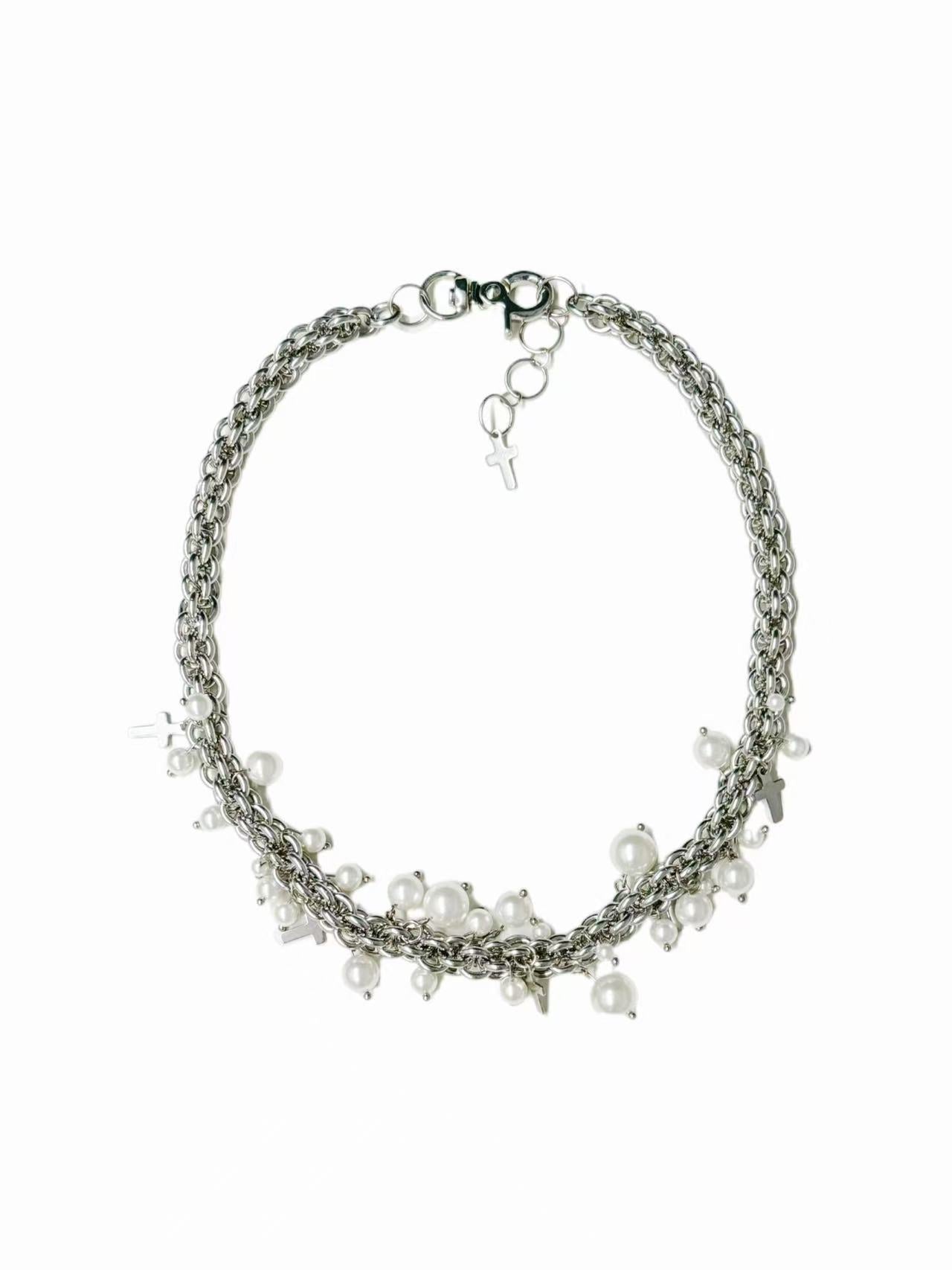 Original handmade pearl bead & stainless steel necklace |length 39cm