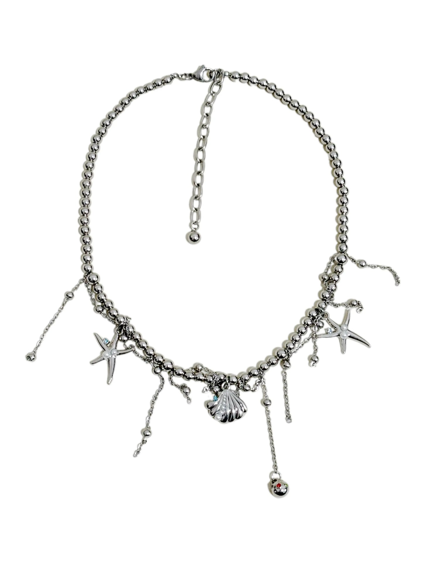 Zinc Alloy & Stainless Steel Necklace with Starfish and Shell Charms | 40cm