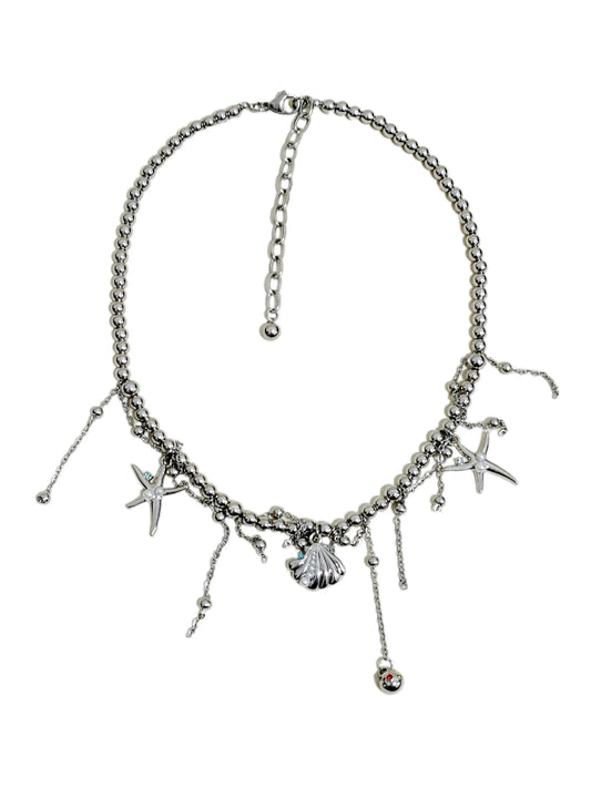 Zinc Alloy & Stainless Steel Necklace with Starfish and Shell Charms | 40cm