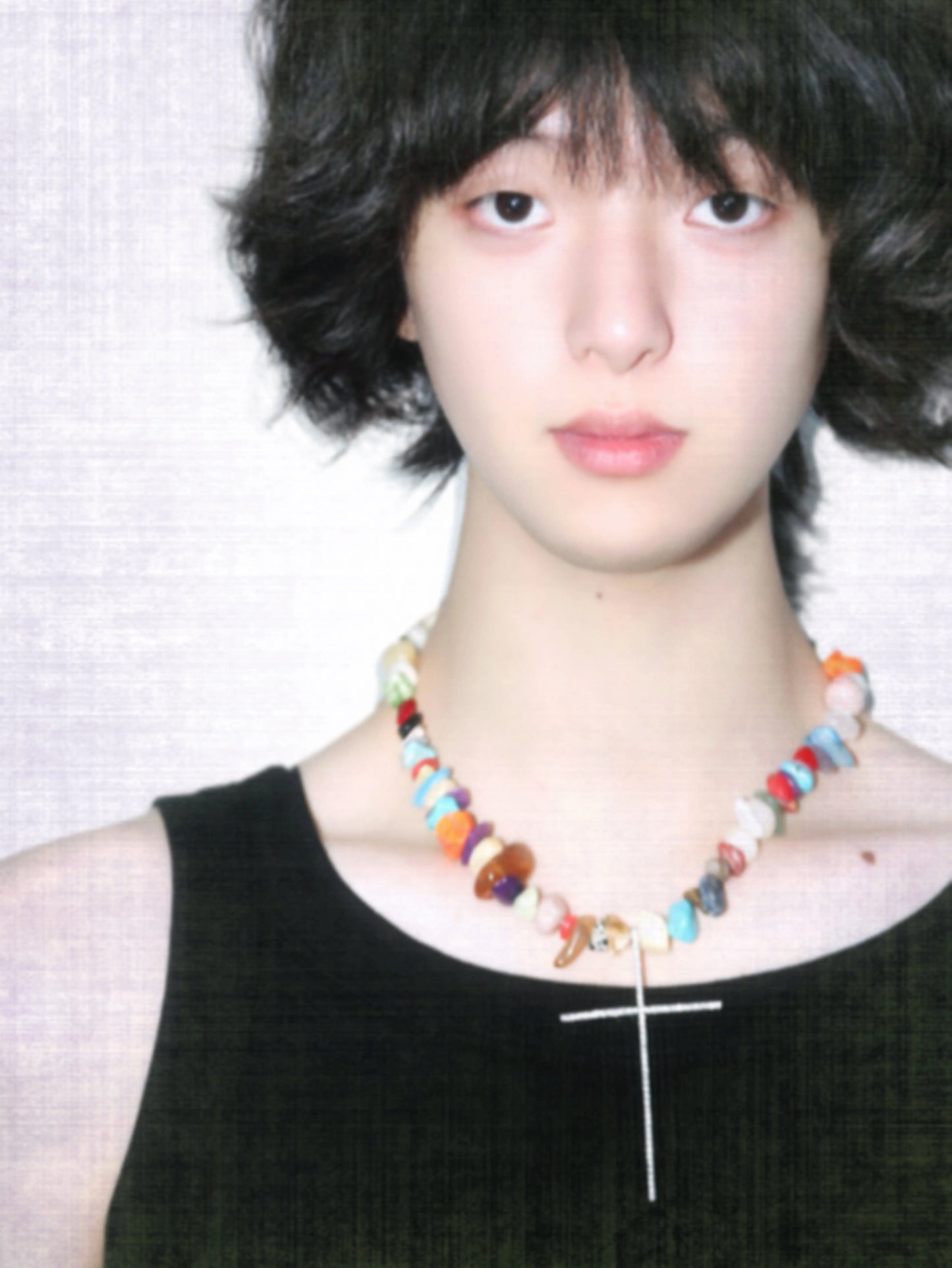 Colourful malachite beaded necklace with a zircon cross