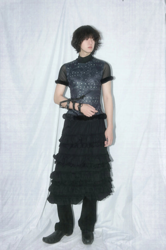 Sheer Mesh Top with Polyester and Spandex | Shoulder Width 39cm, Length 58cm