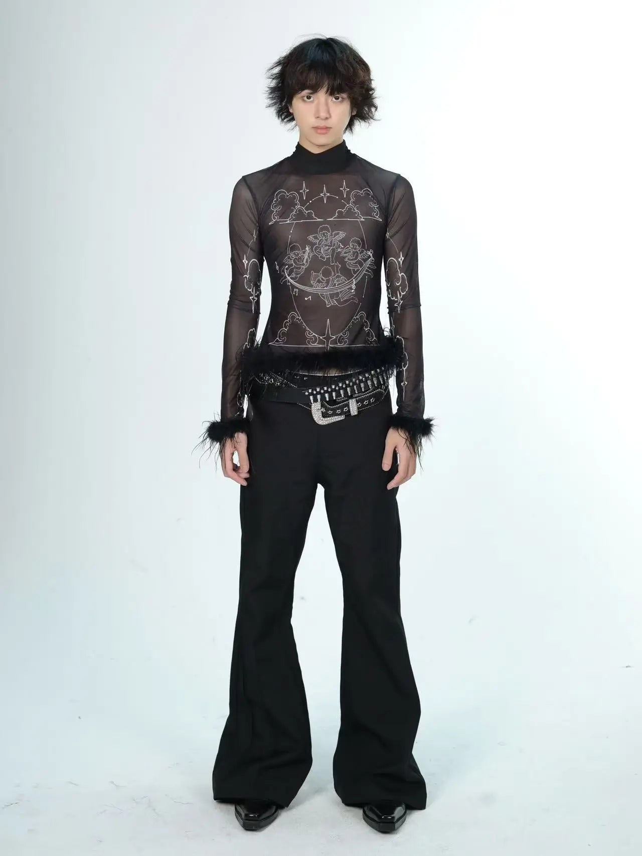 Sheer Mesh Top with Polyester and Spandex | Shoulder Width 39cm, Length 58cm