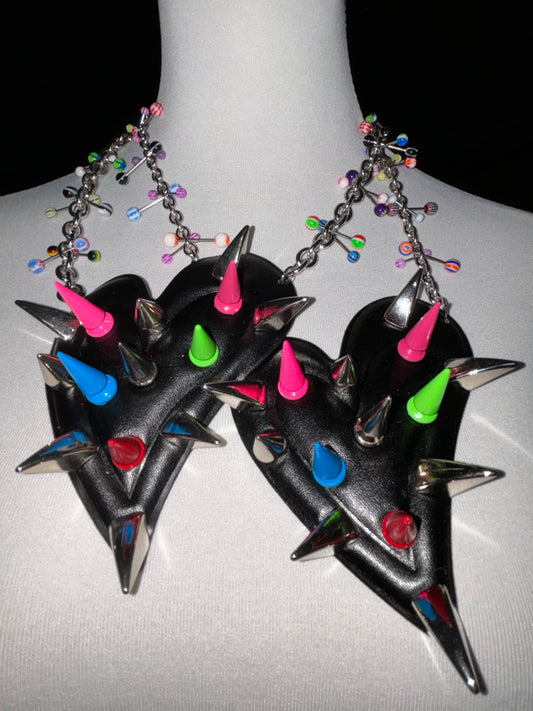 Original handmade punk rock studded heart necklace with heart pendant