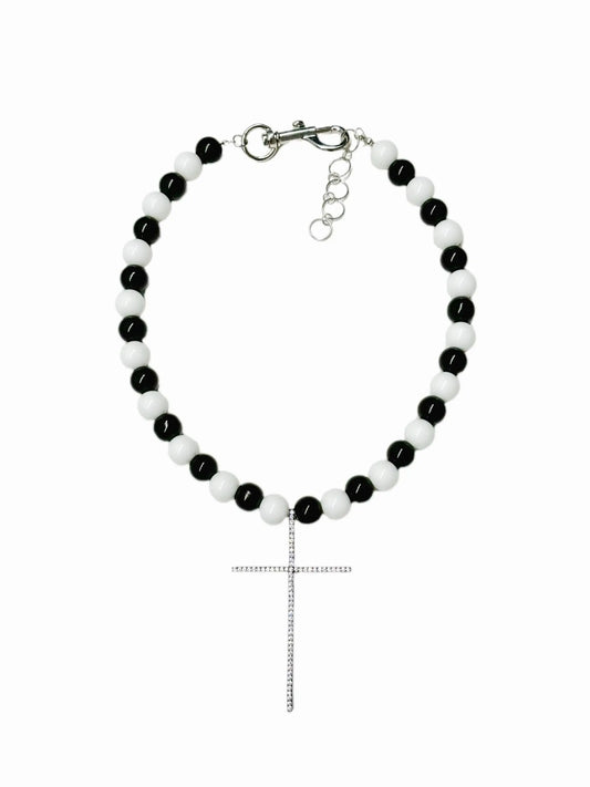 Agate stone necklace with a zircon cross pendant|  Stainless Steel