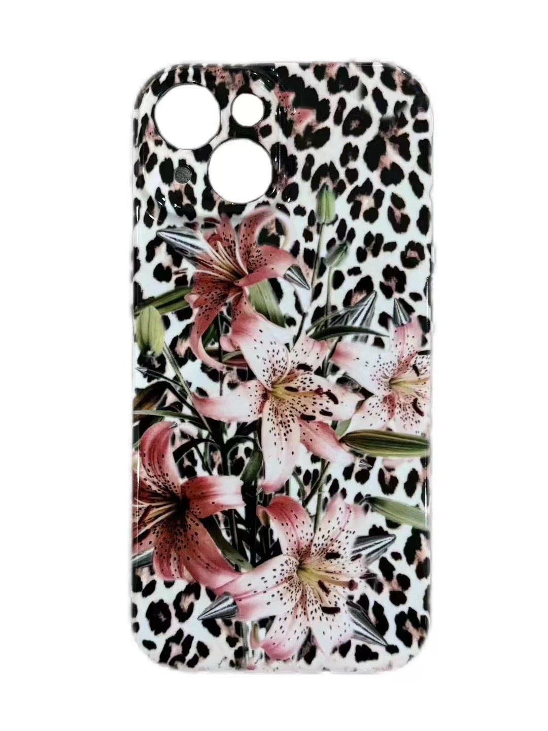Lily Flower Pattern Phone Case with Leopard Print | Cute Floral Design for Mobile
