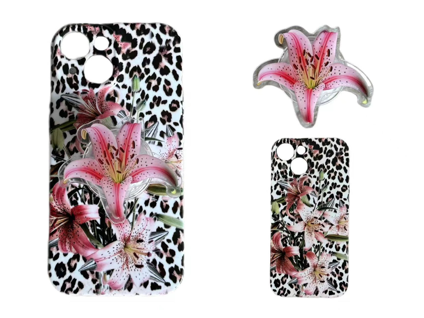 Lily Flower Pattern Phone Case with Leopard Print | Cute Floral Design for Mobile
