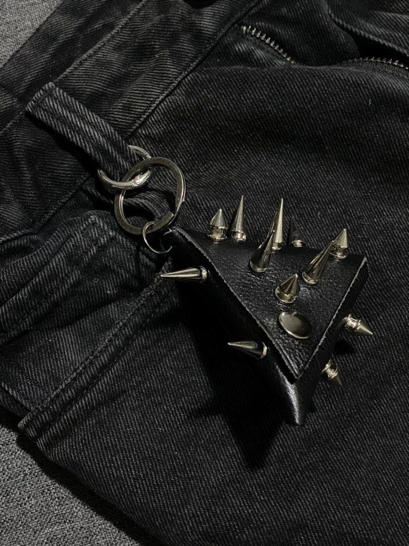 Studded Punk Wallet | Edgy Leather Chain Wallet with Spikes | Alternative Gothic Accessory|length 9 cm