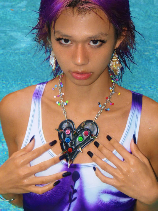Original handmade punk rock studded heart necklace with heart pendant