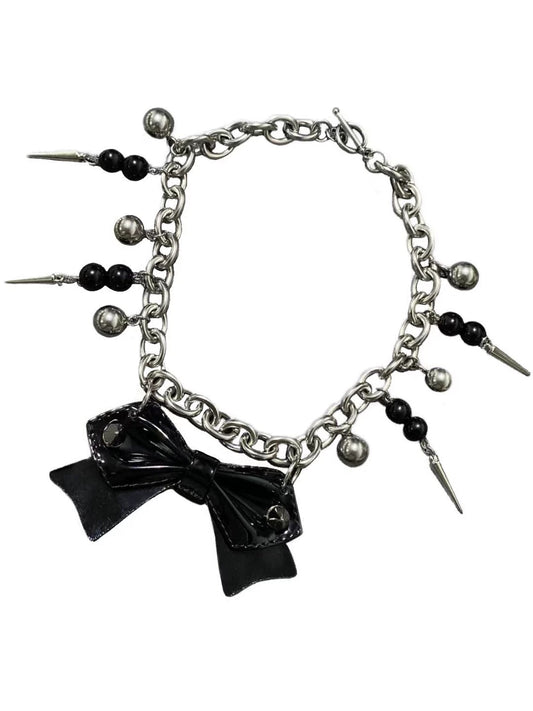 Black Bow Knot Necklace with PU and Stainless Steel | Fashion Statement Jewelry