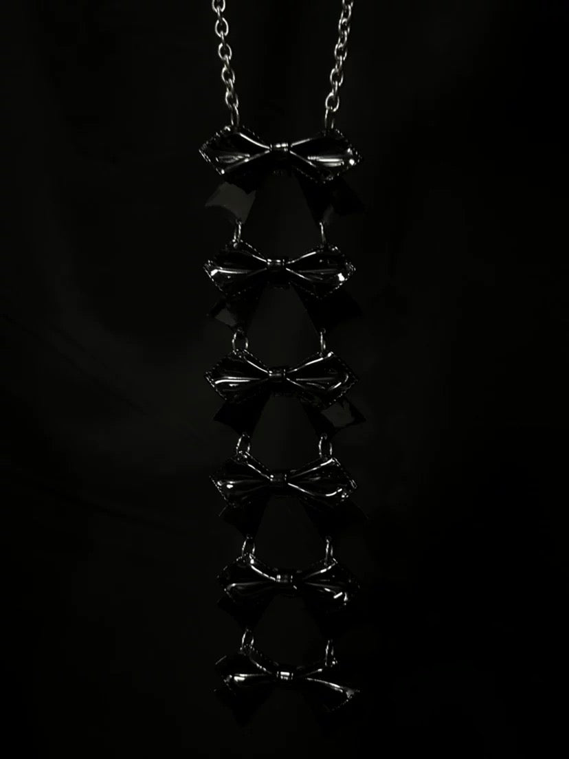 Long Bowknot Necklace with Multiple Bows | PU & Stainless Steel, 98cm