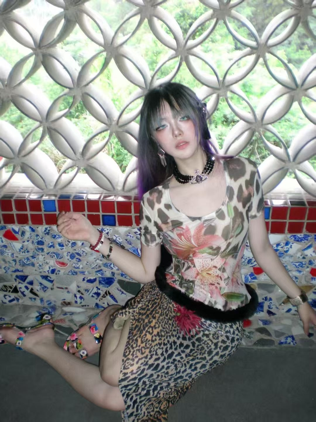 Original handmade lily pattern mesh top