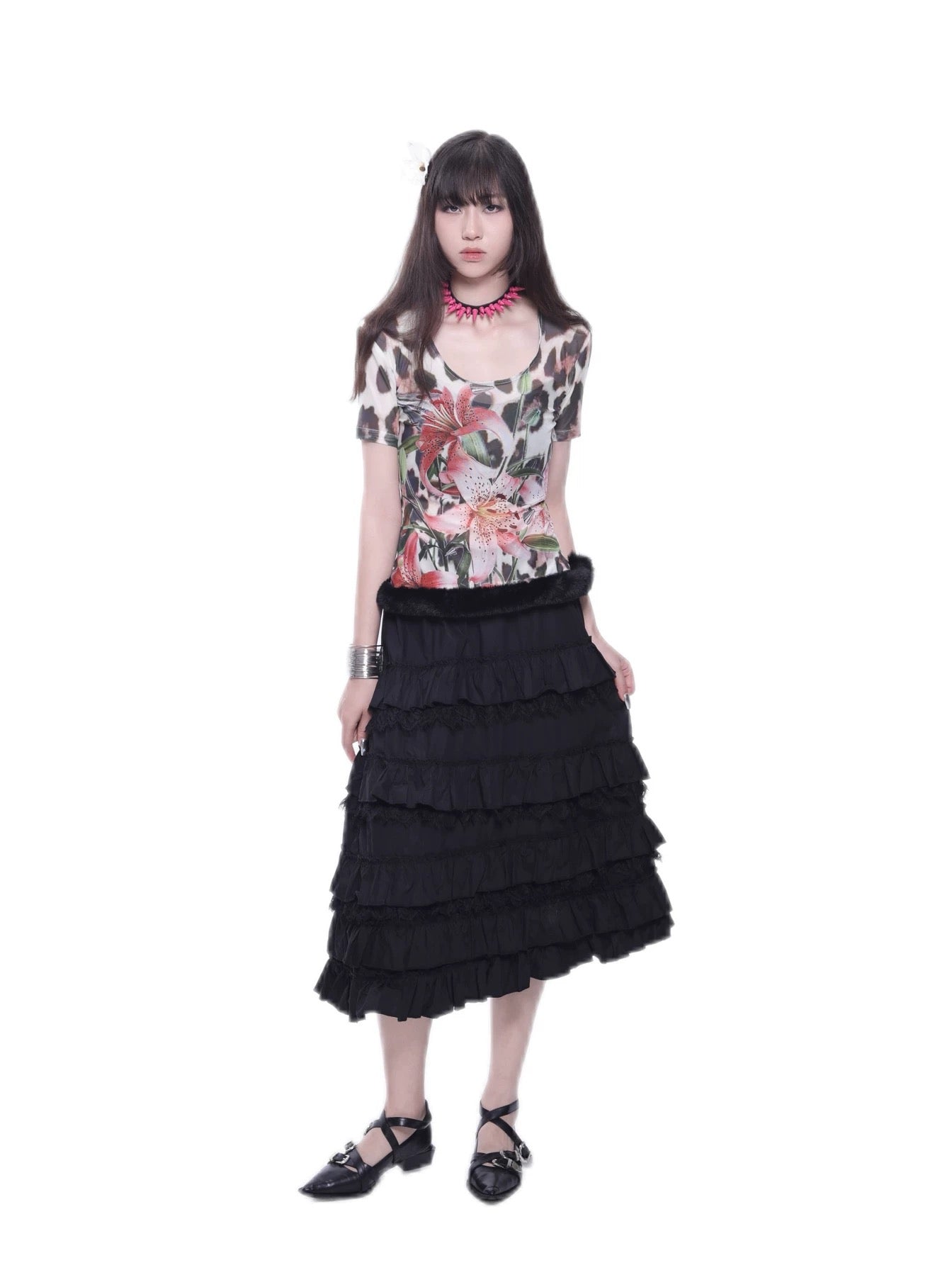 Original handmade lily pattern mesh top