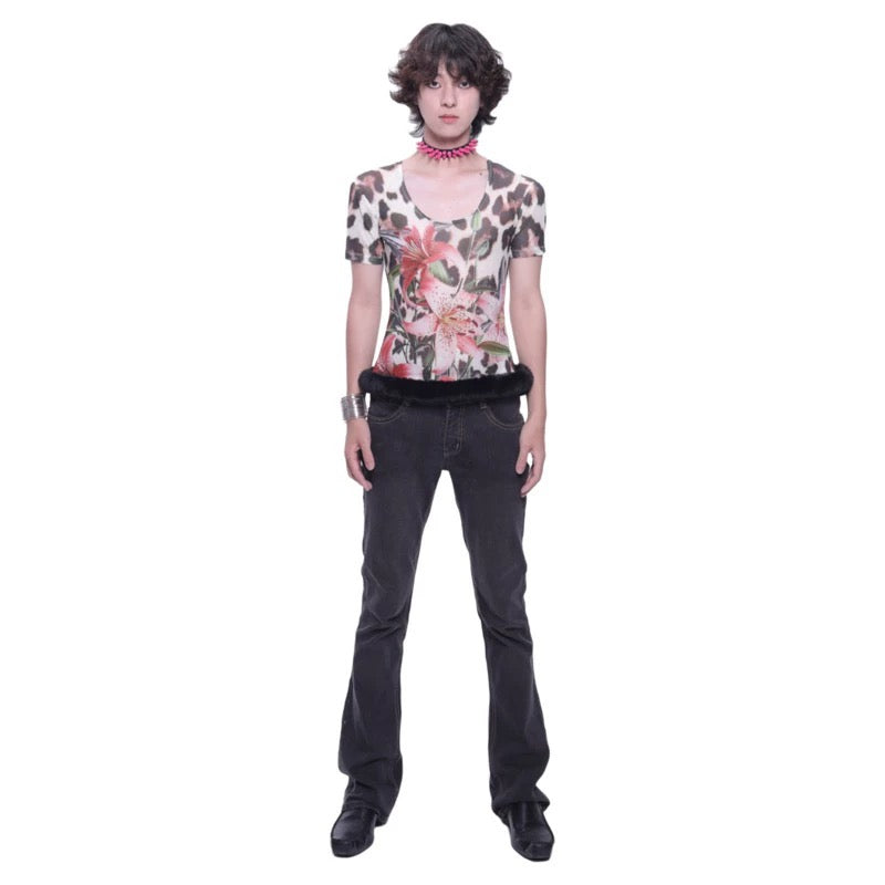 Original handmade lily pattern mesh top