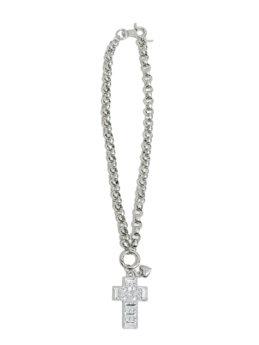Original handmade stainless steel necklace with a zircon cross pendant| 46cm